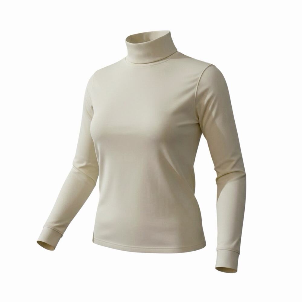 Lands' End Womens Long Sleeve Mock Neck Shirt Top Ivory White Cotton L 14/16